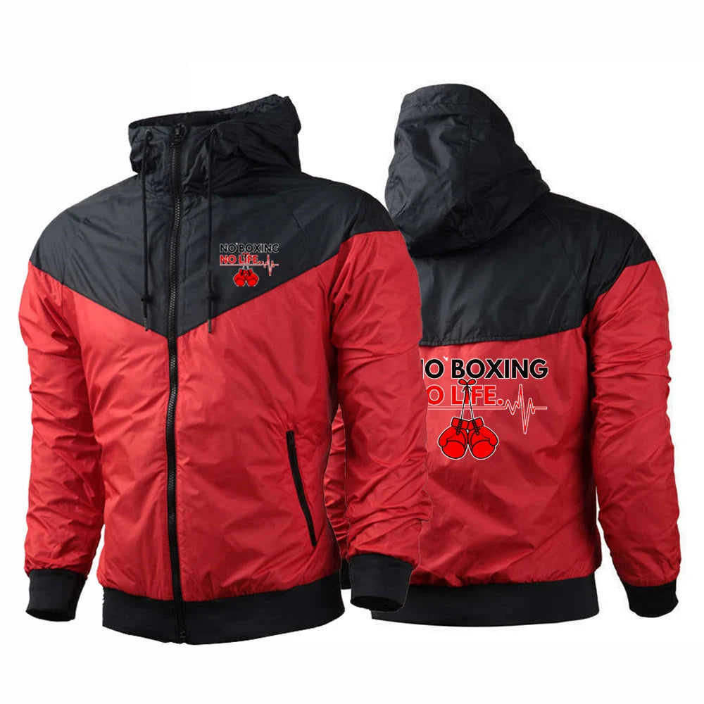 No Boxing No Life Gym Men's Spring and Autumn Thin Windproof Casual Hooded Color Matching Fashion Printing Windbreaker Coat