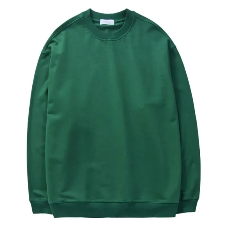 American Round Neck Hatless Sweatshirt for Men Spring Autumn Style Versatile Simple Solid Color Loose Inner Top Trendy