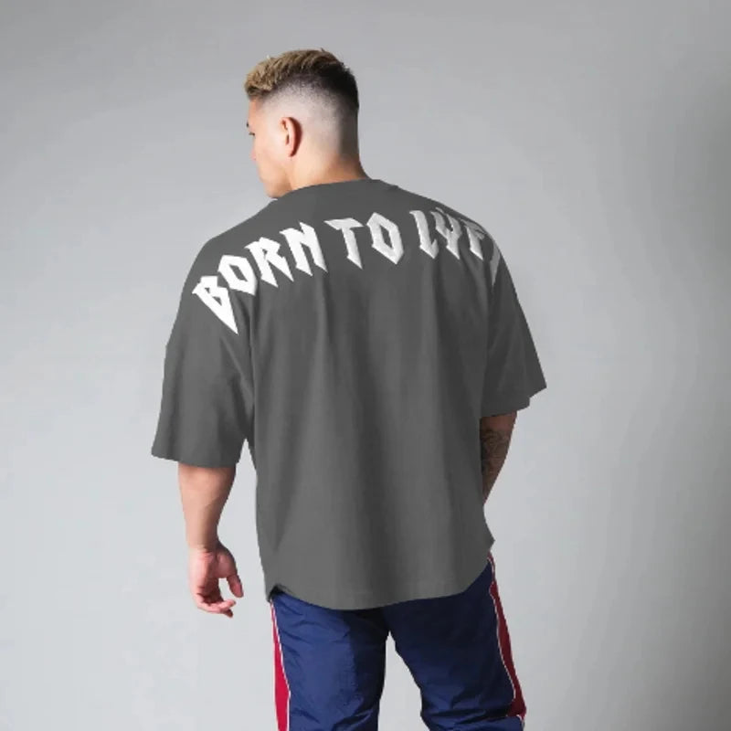 High Quality gyms T shirt Men Bodybuilding print loose T-shirt Workout Fitness Tees Men Clothing cotton Short Sleeve Sports Shirt
