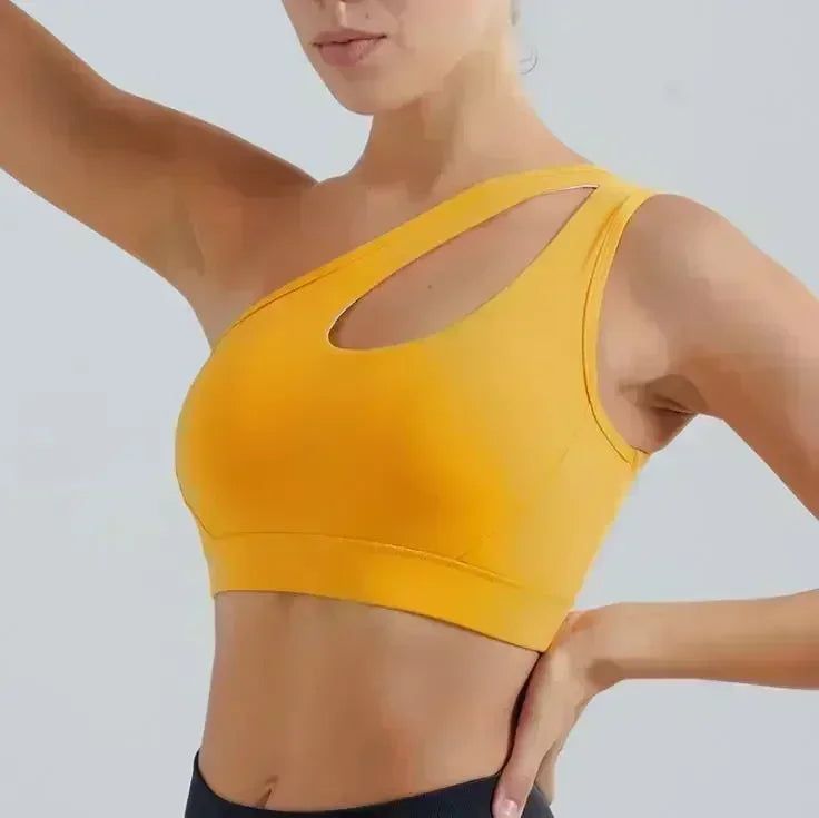 Sexy One Shoulder Yoga Bras Women Sports Top Crop Athletic Vest Push Up Underwear BH Sports Bra Sportswear Wire Free Gym Shirts