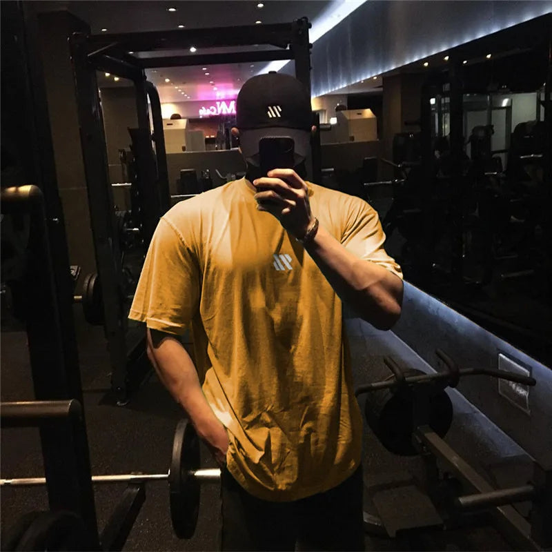Men's Clothing Gym Fitness Streetwear Tees Breathable Cotton Loose Short Sleeve T-shirt Summer Casual Running Tops Sweatshirt
