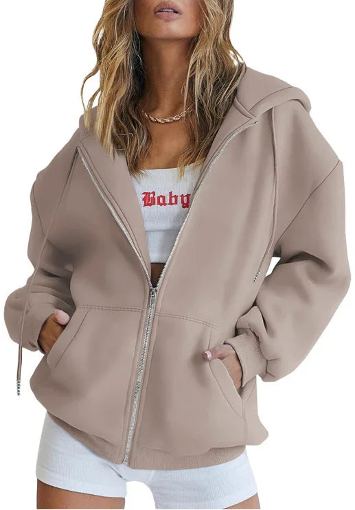 Autumn Winter Zipper Cardigan Hooded Sweatshirt Women Sporty Style Splice Double Pocket Hoodie Female Casual Warm Top Sportswear