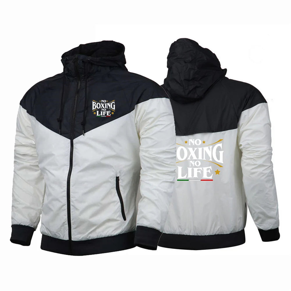 No Boxing No Life Gym Men's Spring and Autumn Thin Windproof Casual Hooded Color Matching Fashion Printing Windbreaker Coat