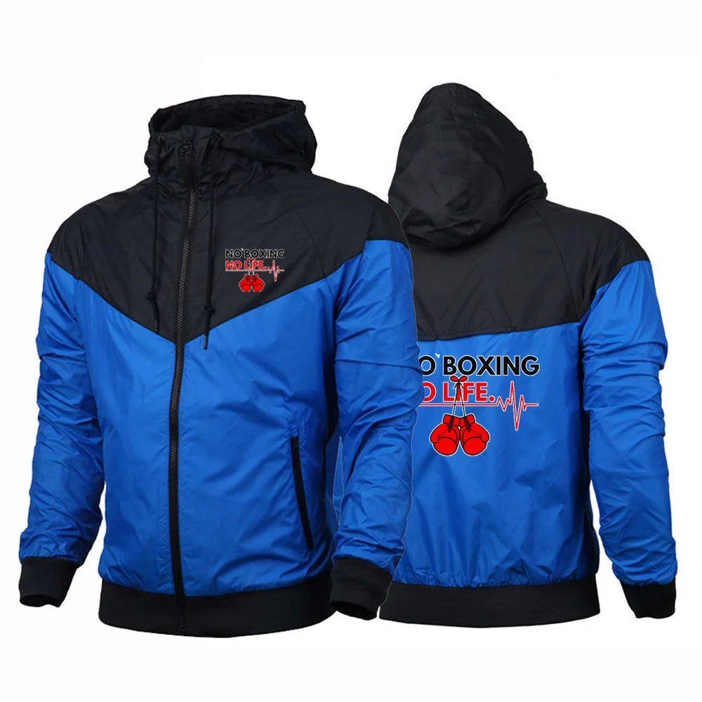 No Boxing No Life Gym Men's Spring and Autumn Thin Windproof Casual Hooded Color Matching Fashion Printing Windbreaker Coat