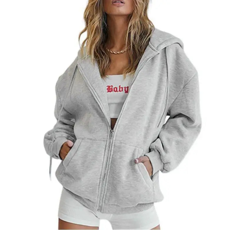 Autumn Winter Zipper Cardigan Hooded Sweatshirt Women Sporty Style Splice Double Pocket Hoodie Female Casual Warm Top Sportswear