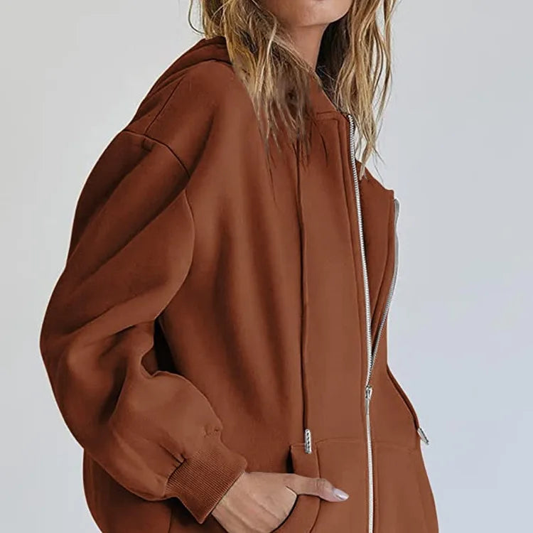 Autumn Winter Zipper Cardigan Hooded Sweatshirt Women Sporty Style Splice Double Pocket Hoodie Female Casual Warm Top Sportswear