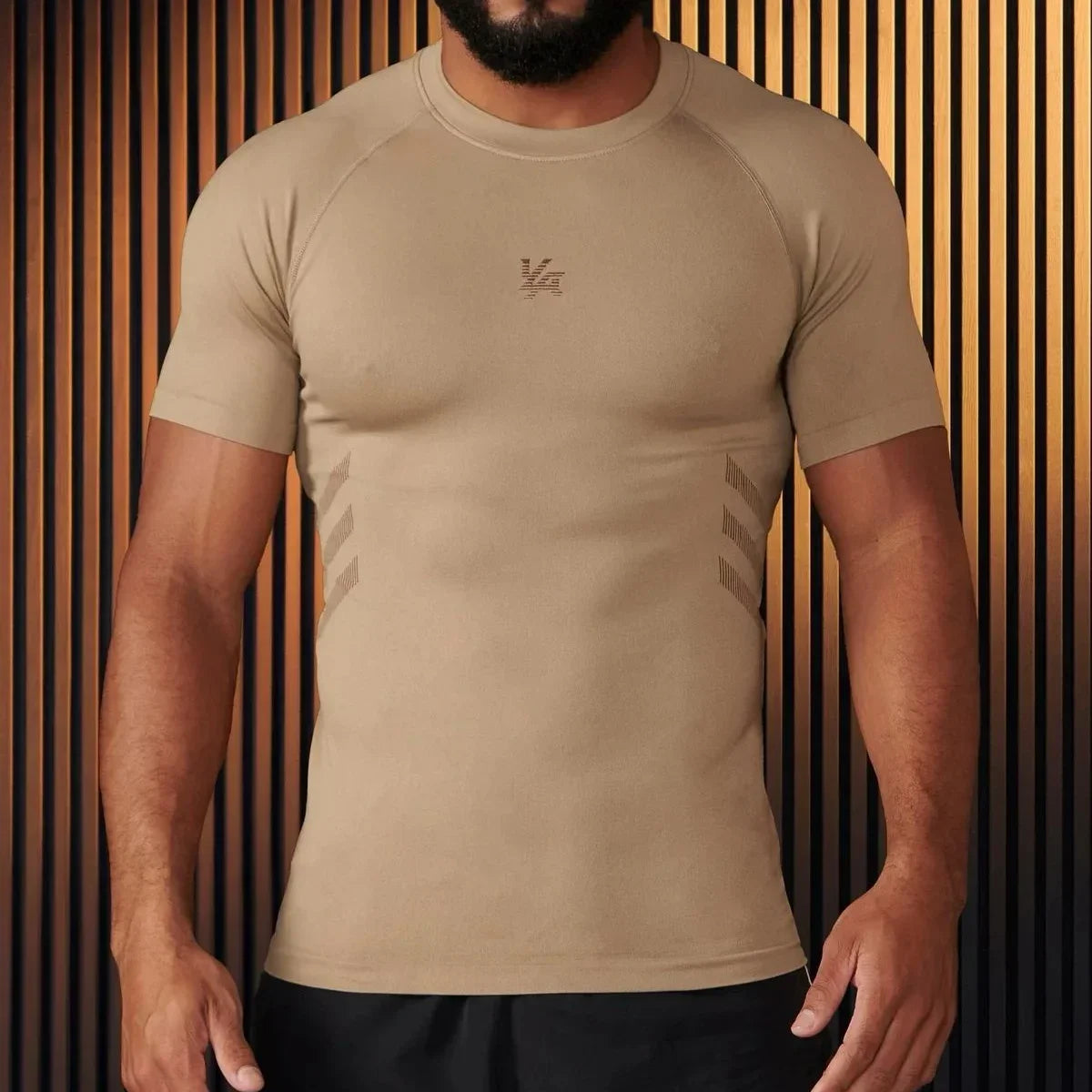 YOUNGLA American men's T-shirt new gym sports bodybuilding quick drying breathable elastic crewneck top
