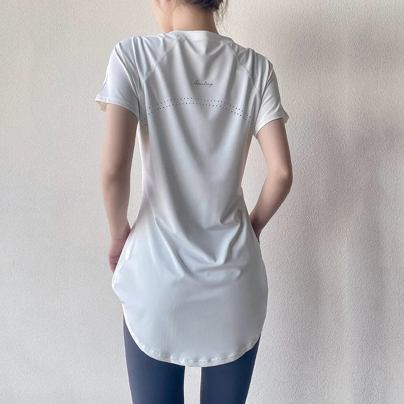 Sportswear Woman Gym Yoga Clothes Women T-Shirt Short Sleeve Quick Dry Fitness Top Breathable Slim Butt Cover Running Shirt