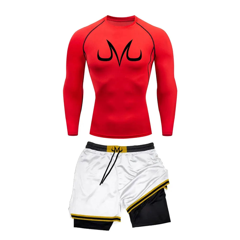 Men's Running Tracksuit Anime Print Training Fitness Sportswear Set Compression Leggings Sport Gym Performance Shorts Rash Guard