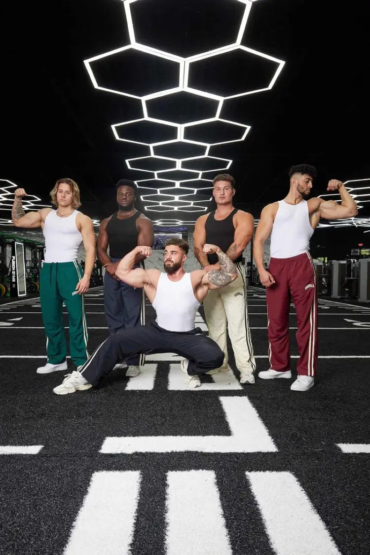 Men's sweatpants, webbing, striped panels, embroidered casual pants, gym sports straight-leg pants, stylish and simple wear