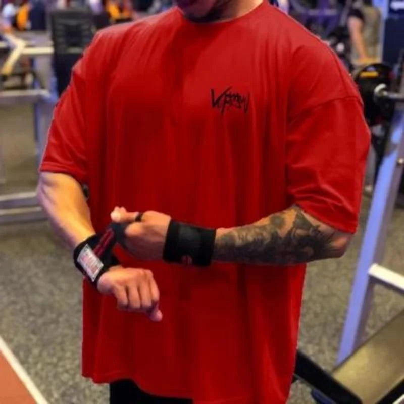 Round Collar sports T Shirt Oversize Cotton Summer Tee Training running shirt Man Streetwear Half Sleeve men T-shirt