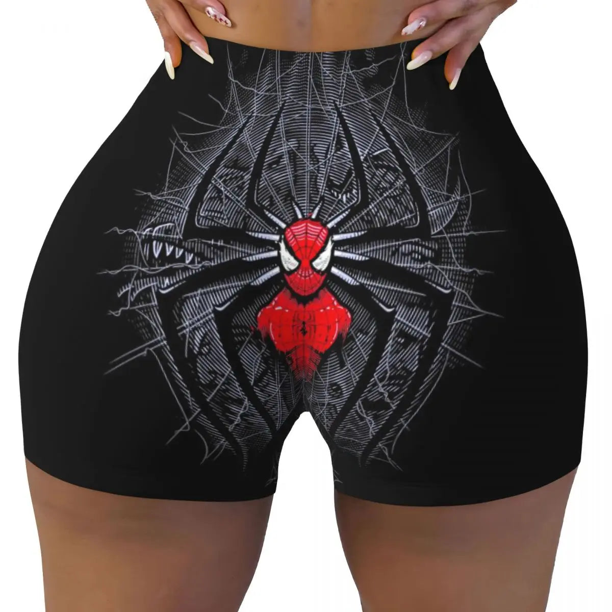 Women Spiderman Cartoon Superhero Workout Yoga Shorts Gym Athletic Biker Running Shorts