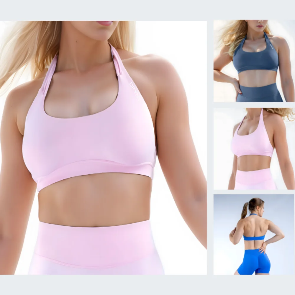 Impact Sports Bra Women Yoga Seamless Halter Bra Open Back Top Bras Medium Support Gym Crop Top Padded Sportswear