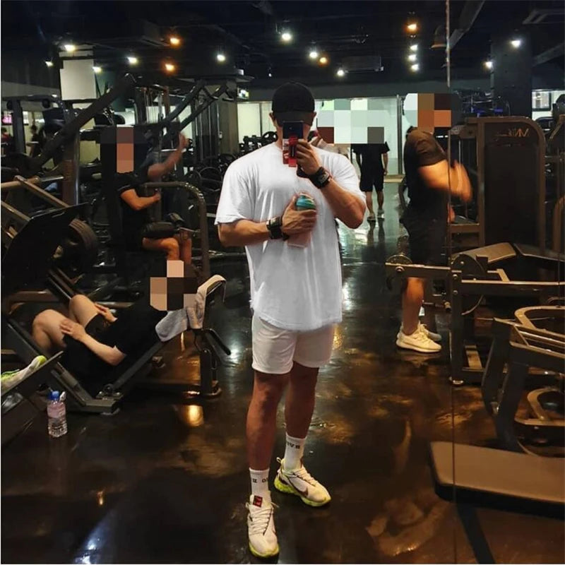 Plain Gym Clothing Fitness Mens Oversized T Shirt Outdoor Hip Hop Streetwear Loose Half Sleeve T-shirt Bodybuilding Tee Shirt