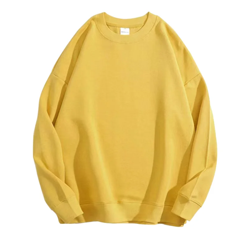 American Round Neck Hatless Sweatshirt for Men Spring Autumn Style Versatile Simple Solid Color Loose Inner Top Trendy