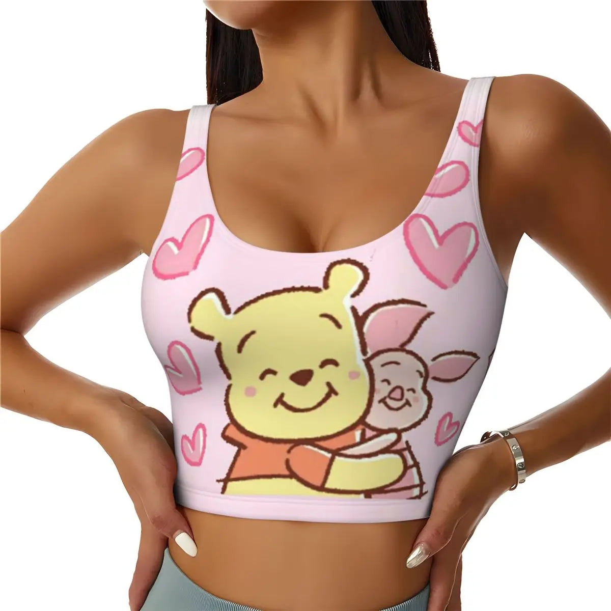Custom High Impact Pooh And Piglet Happy Sort Of Day! Sports Bra for Women Gym Workout Yoga Crop Top