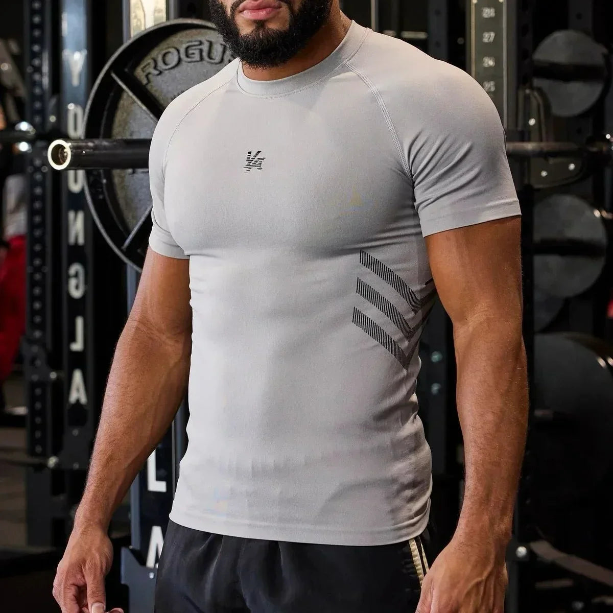 YOUNGLA American men's T-shirt new gym sports bodybuilding quick drying breathable elastic crewneck top