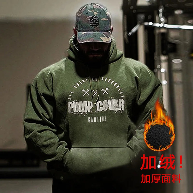 Autumn And Winter Men's PUMP COVER Gym Wool Pullovers Fitness Sweatshirts Men Fleece Hoodies Stringer Bodybuilding Fitness Casual Coat