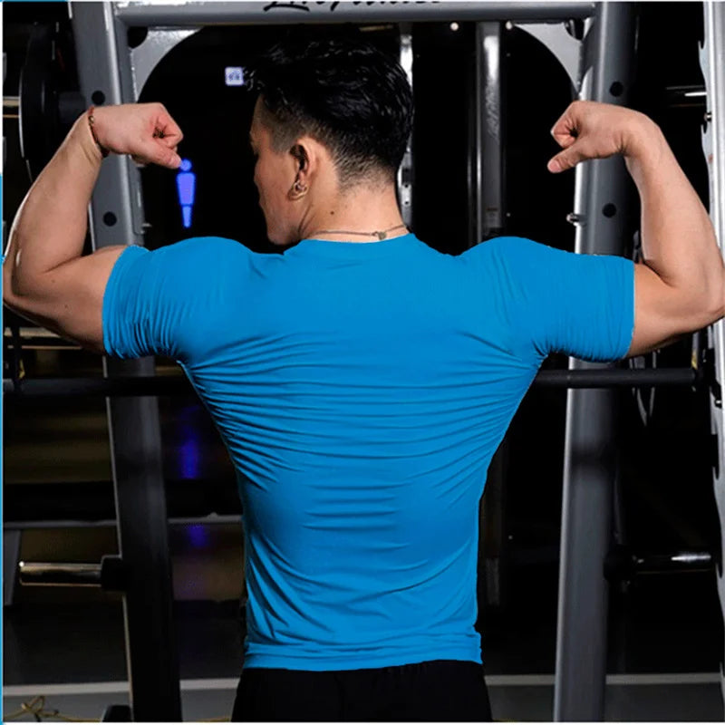 Men Training Gym T Shirt Compression Fitness Shirts Quick Dry Sport Running Shirt Short Sleeve Soccer Top Bodybuilding T-Shirts