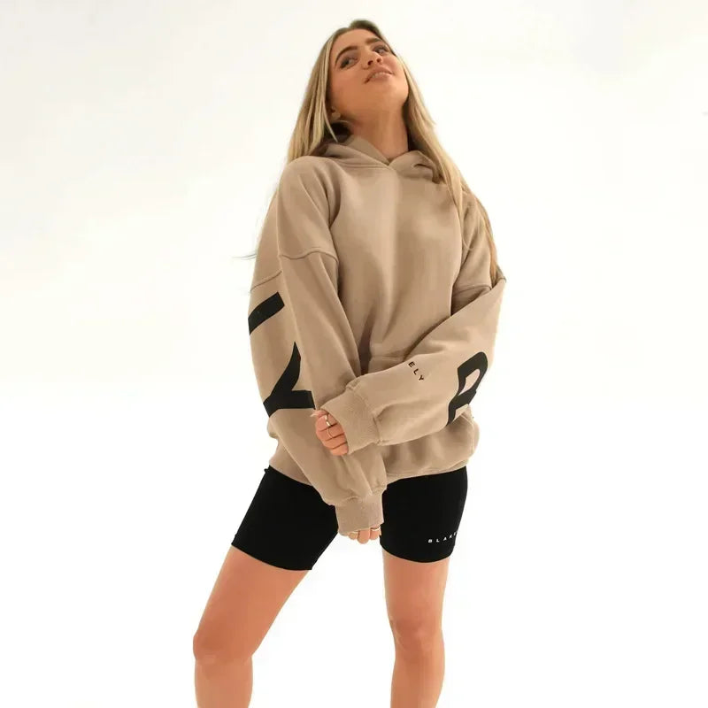 Retro Printed Loose Fitting Women Pullover Sweater Women Super Large Hooded Sweatshirt Long Sleeved Y2K Top