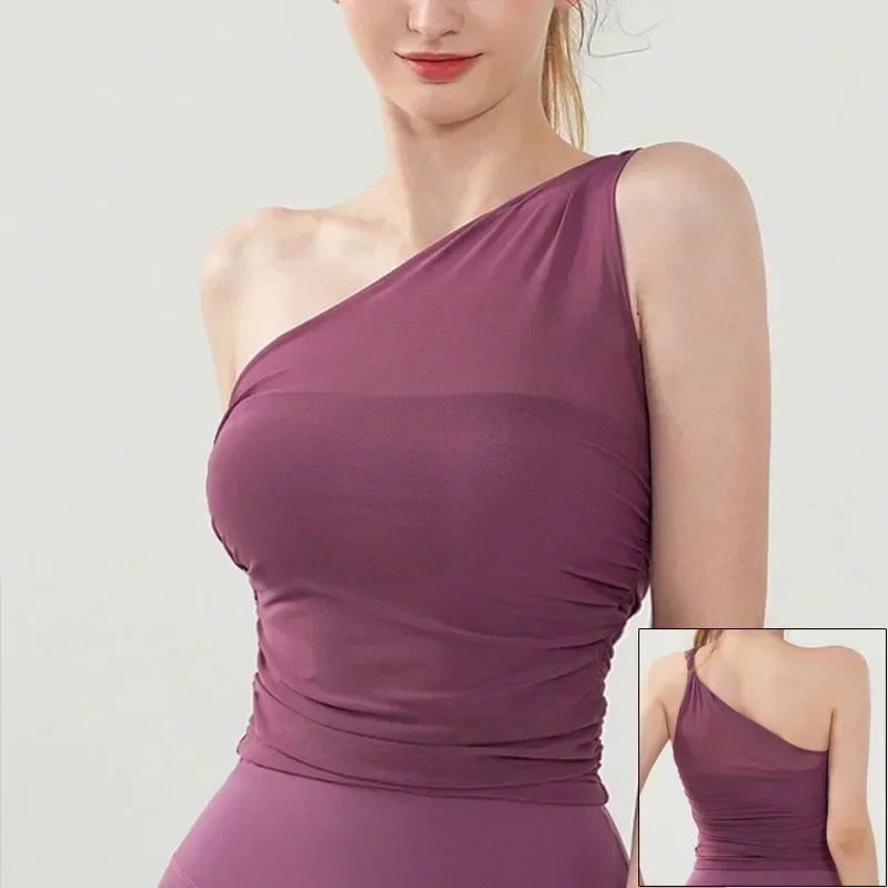 Sexy One Shoulder Yoga Bras Women Sports Top Crop Athletic Vest Push Up Underwear BH Sports Bra Sportswear Wire Free Gym Shirts