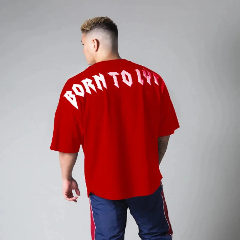 High Quality gyms T shirt Men Bodybuilding print loose T-shirt Workout Fitness Tees Men Clothing cotton Short Sleeve Sports Shirt