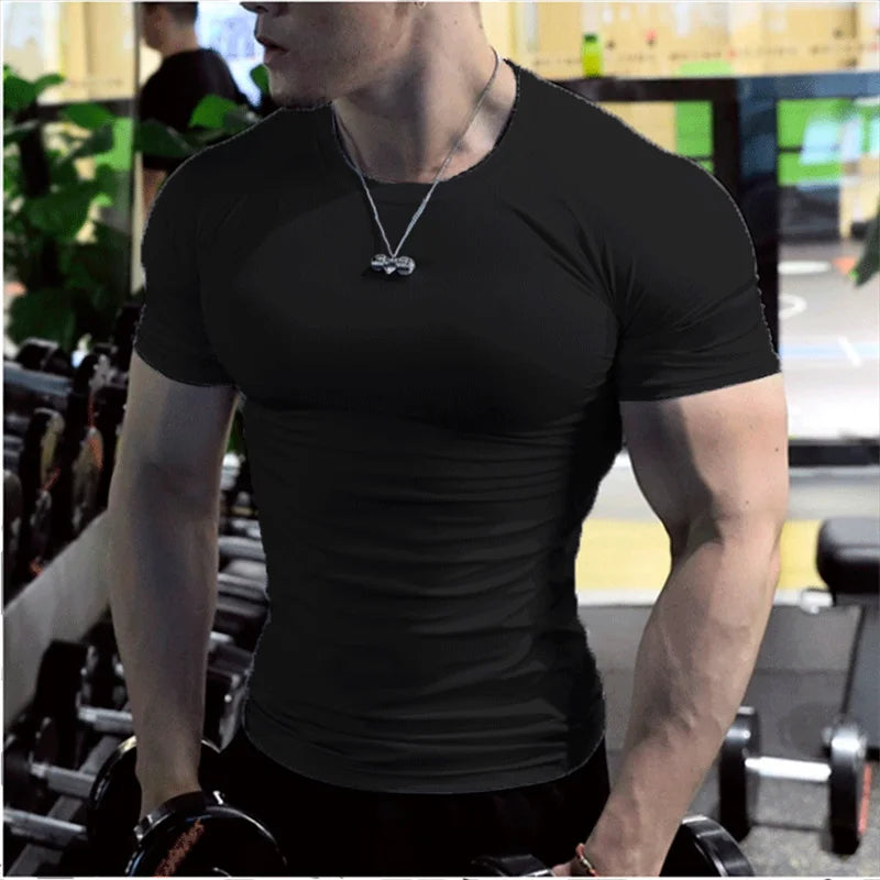 Men Training Gym T Shirt Compression Fitness Shirts Quick Dry Sport Running Shirt Short Sleeve Soccer Top Bodybuilding T-Shirts