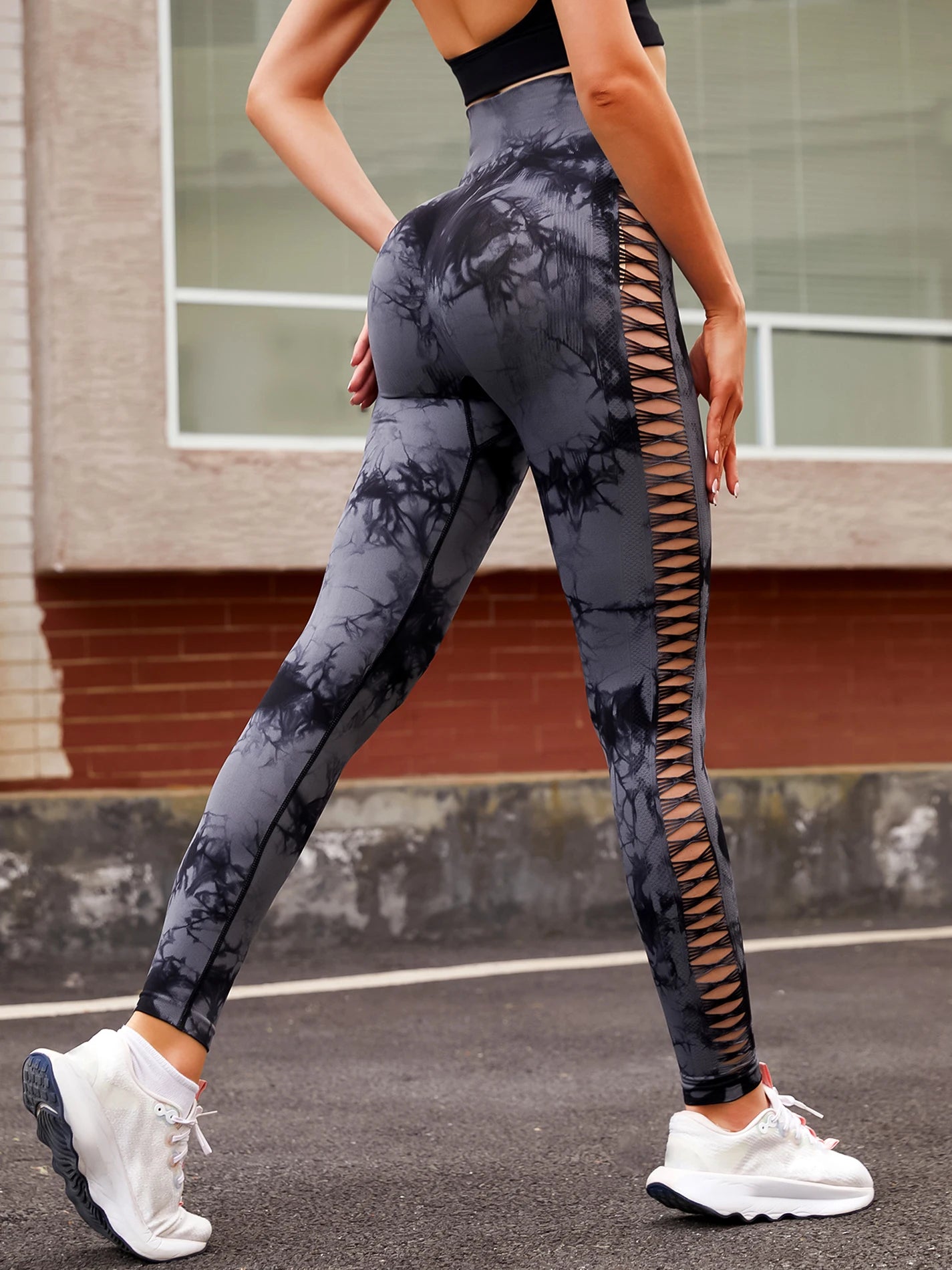 Tie Dye Seamless Leggings Women High Waist Yoga Leggings Scrunch Butt Lifting Peach Hip Compression Yoga Pants Side Mesh Design