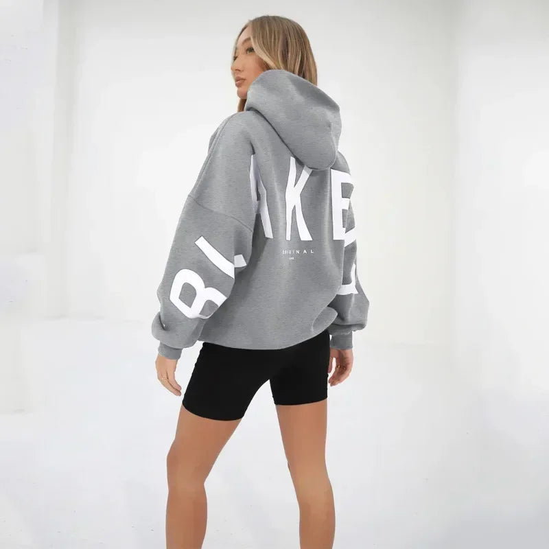 Retro Printed Loose Fitting Women Pullover Sweater Women Super Large Hooded Sweatshirt Long Sleeved Y2K Top