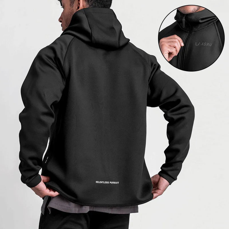 Men's Gym Sports Hoodies Cotton Elastic Hooded Male Fitness Running Loose Jackets Outdoor Zipper Coats Casual Workout Sportwear