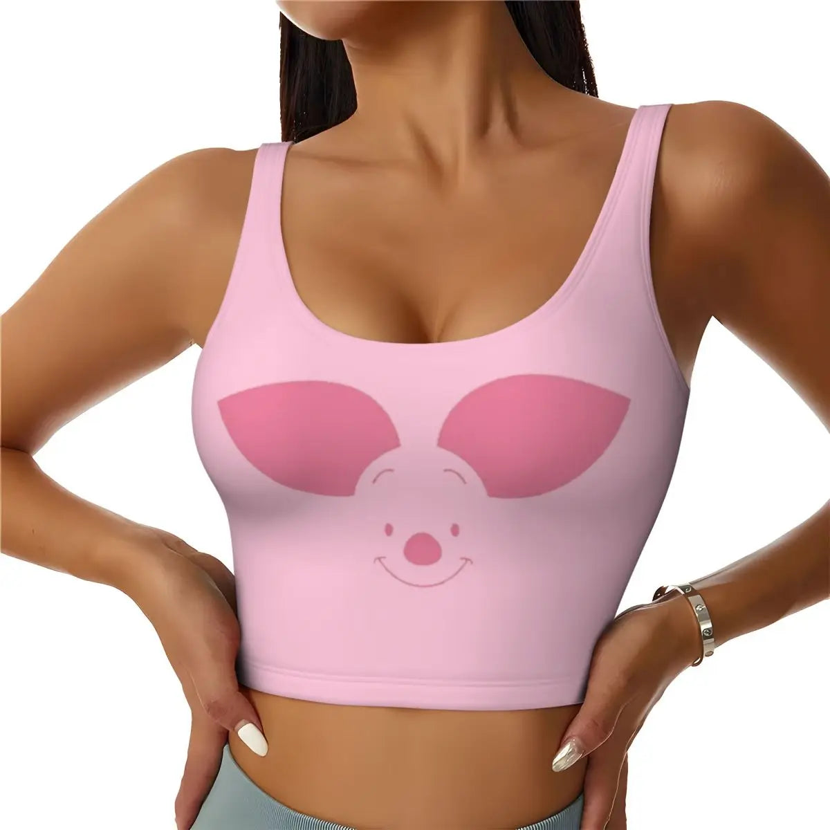 Custom High Impact Pooh And Piglet Happy Sort Of Day! Sports Bra for Women Gym Workout Yoga Crop Top