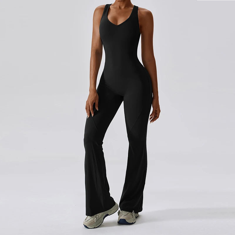 Back V Jumpsuit Gym Set Women Training Yoga Suit Sportswear Women Sports Jumpsuit Fitness Rompers Stretch Workout Bodysuits