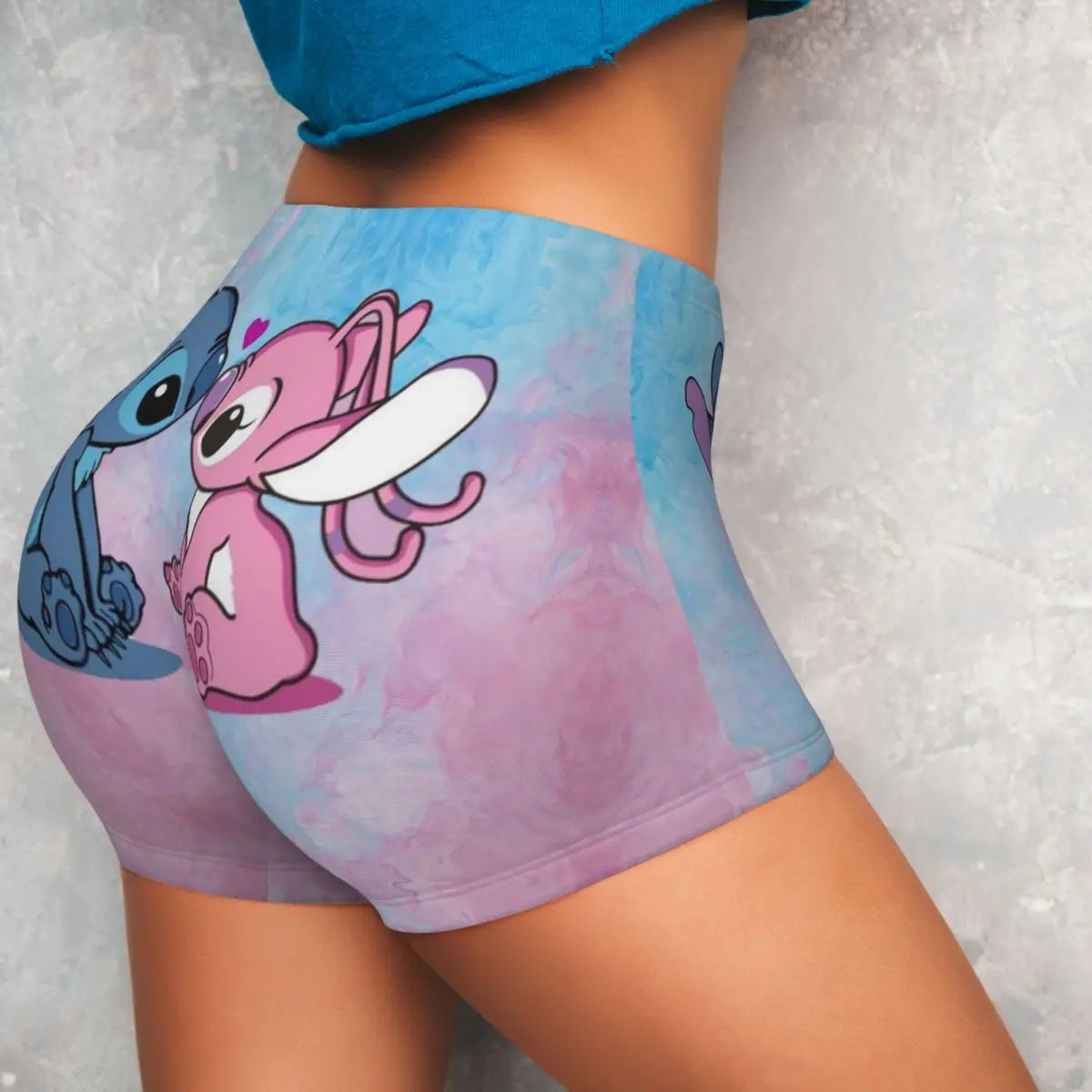Women Lilo And Stitch Pattern Kawaii Workout Yoga Shorts Gym Athletic Running Volleyball Shorts