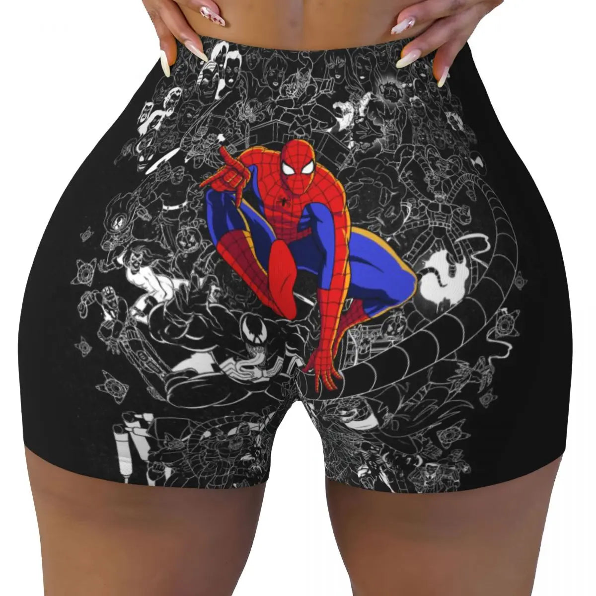 Women Spiderman Cartoon Superhero Workout Yoga Shorts Gym Athletic Biker Running Shorts