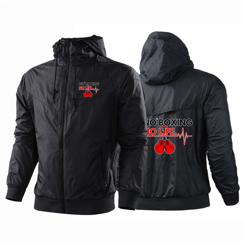 No Boxing No Life Gym Men's Spring and Autumn Thin Windproof Casual Hooded Color Matching Fashion Printing Windbreaker Coat