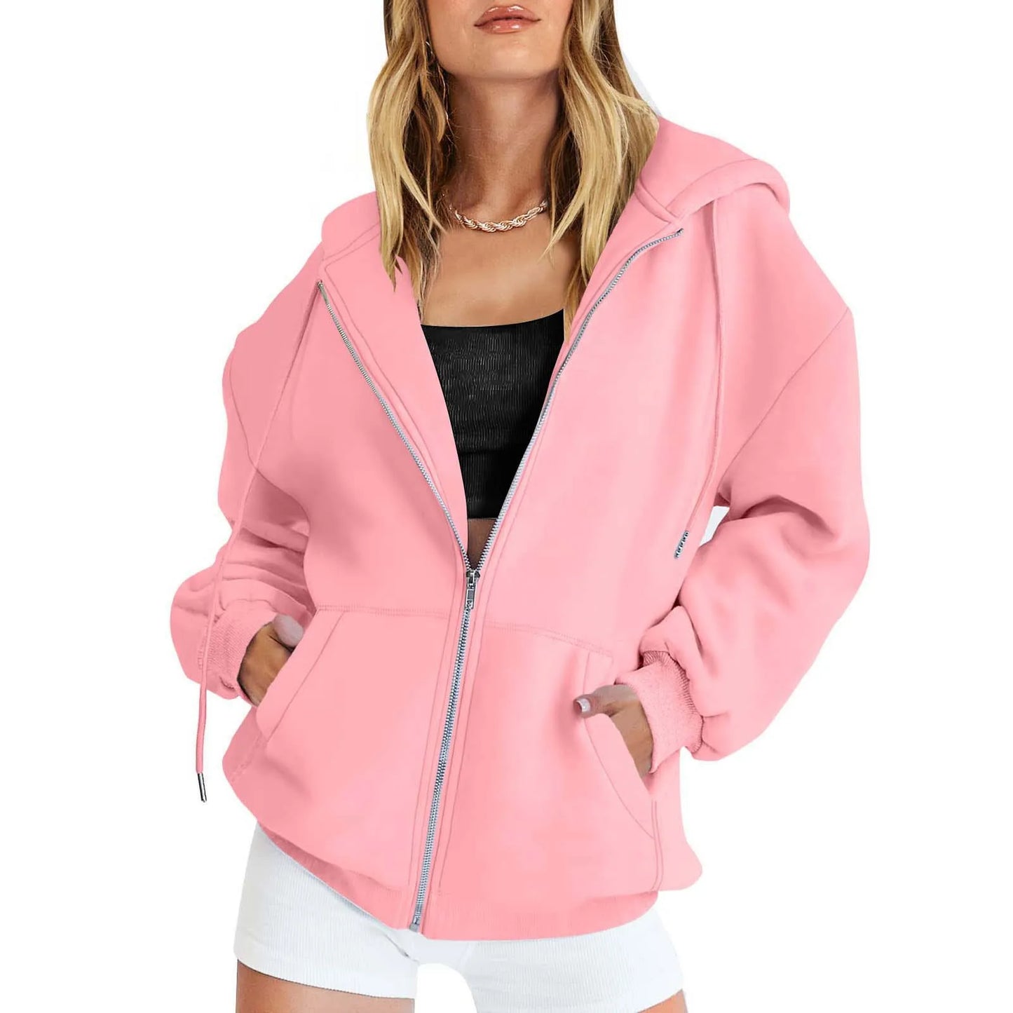 Autumn Winter Zipper Cardigan Hooded Sweatshirt Women Sporty Style Splice Double Pocket Hoodie Female Casual Warm Top Sportswear