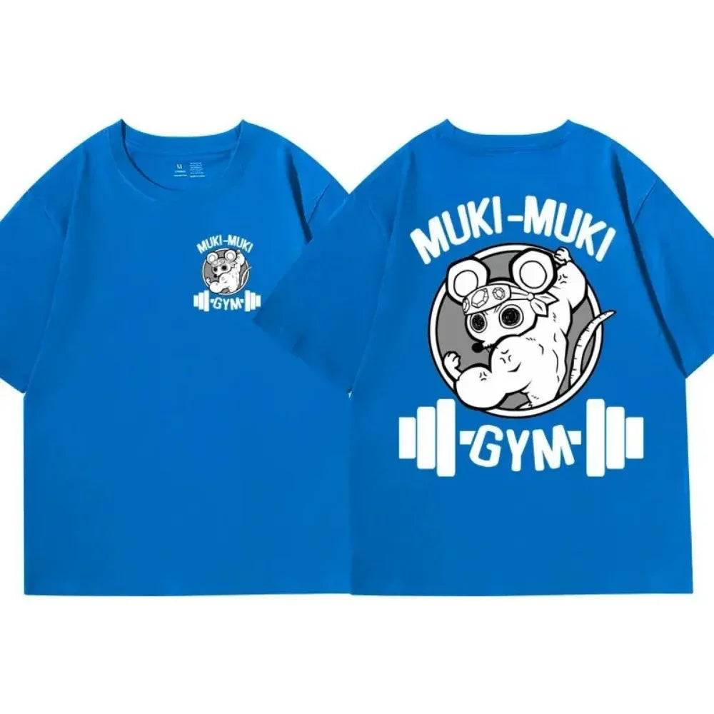 Men's T-Shirt Muki- Muki Mice Gym Printed T-shirt Cotton Sports Leisure Short Sleeve Fitness Workout Shirt Oversized Tee Shirt Men Clothes