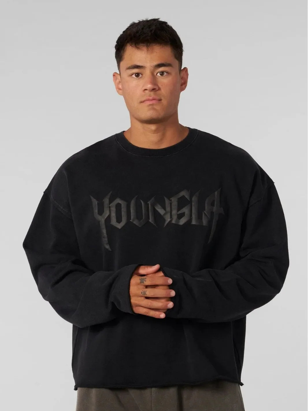 YOUNGLA American new men's crewneck fashion brand hoodie heavy wool foam print casual long sleeve