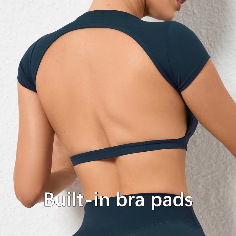 Hearuisavy Customizable Sports Shirts Workout Sportswear Backless Yoga Clothing Chest Pads Sport Crop Tops Gym Top Women