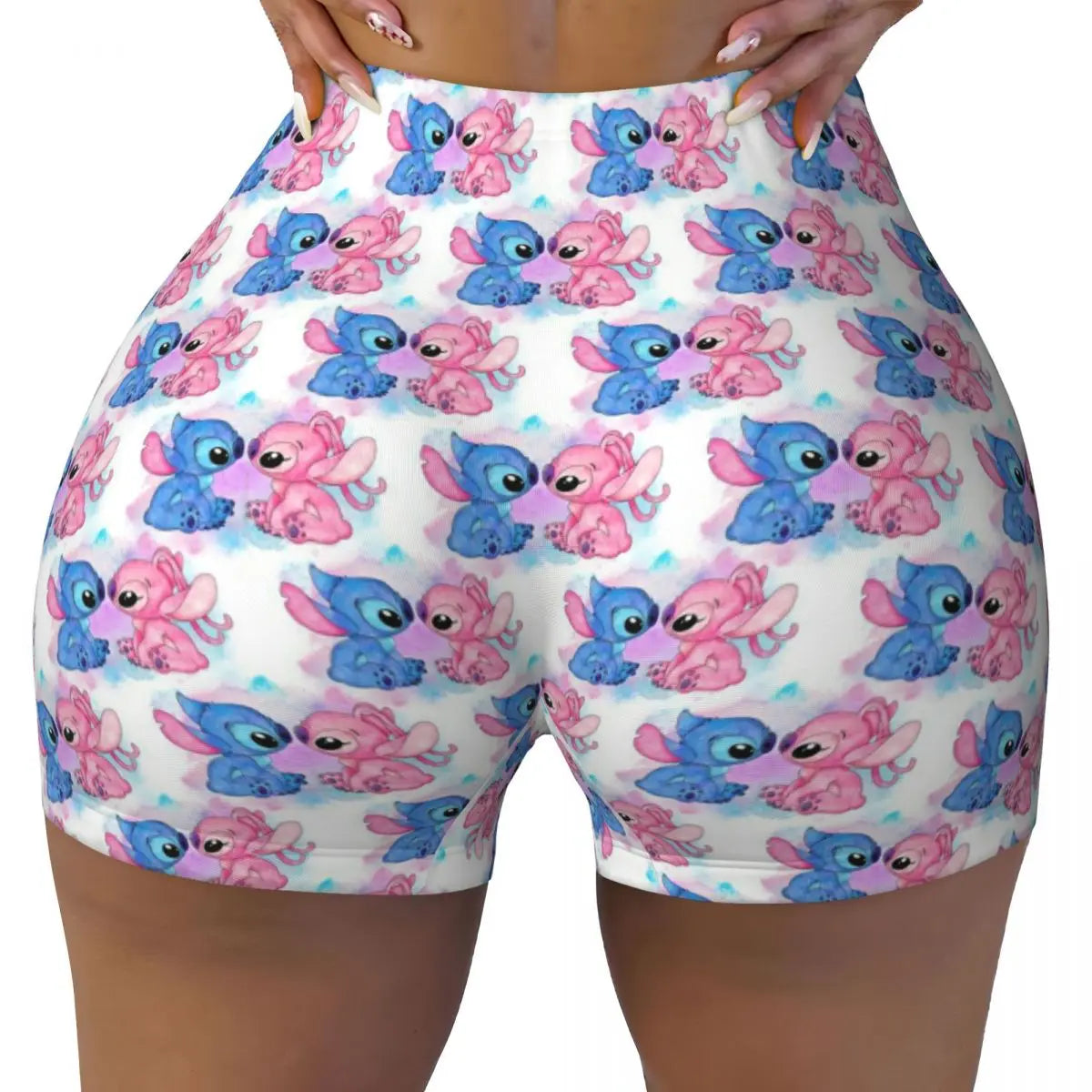 Women Lilo And Stitch Pattern Kawaii Workout Yoga Shorts Gym Athletic Running Volleyball Shorts