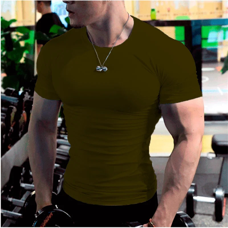 Men Training Gym T Shirt Compression Fitness Shirts Quick Dry Sport Running Shirt Short Sleeve Soccer Top Bodybuilding T-Shirts