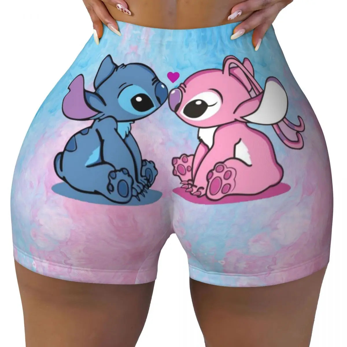 Women Lilo And Stitch Pattern Kawaii Workout Yoga Shorts Gym Athletic Running Volleyball Shorts
