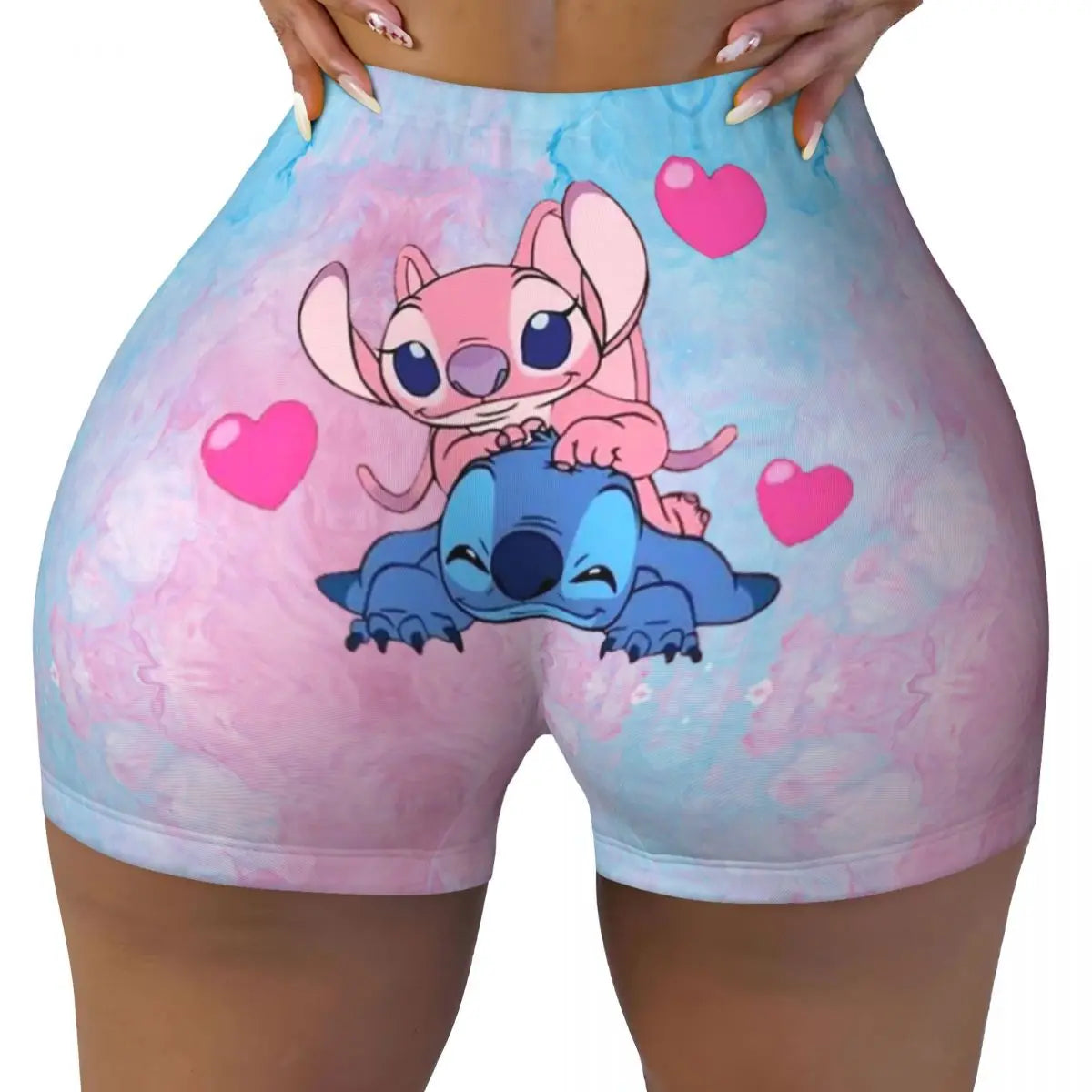 Women Lilo And Stitch Pattern Kawaii Workout Yoga Shorts Gym Athletic Running Volleyball Shorts