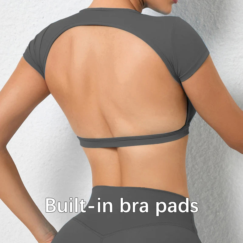 Hearuisavy Customizable Sports Shirts Workout Sportswear Backless Yoga Clothing Chest Pads Sport Crop Tops Gym Top Women