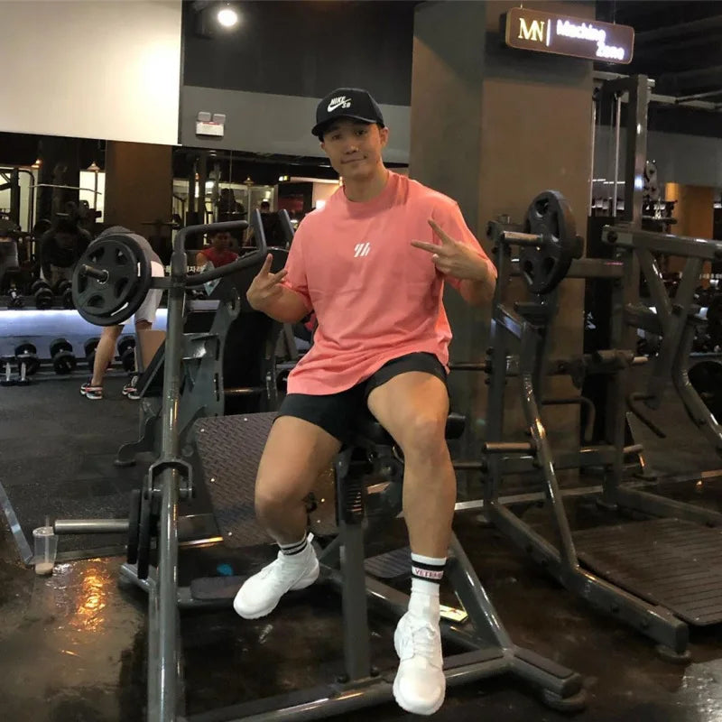 Men's Clothing Gym Fitness Streetwear Tees Breathable Cotton Loose Short Sleeve T-shirt Summer Casual Running Tops Sweatshirt