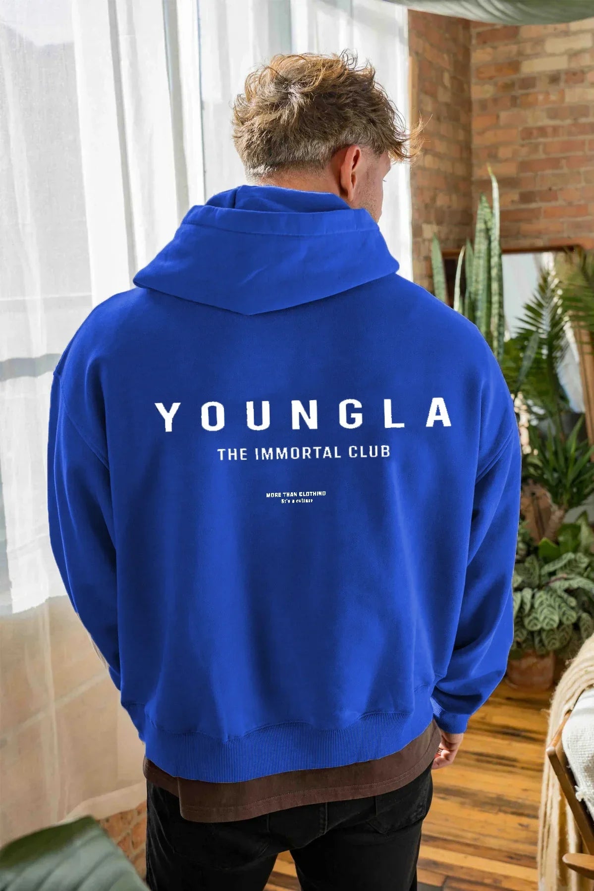 YOUNGLA American men's oversized hoodie double-layer composite fabric printed coat sports fitness sweatshirt
