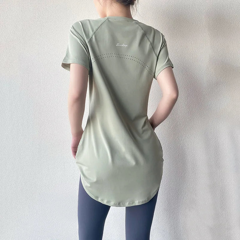 Sportswear Woman Gym Yoga Clothes Women T-Shirt Short Sleeve Quick Dry Fitness Top Breathable Slim Butt Cover Running Shirt