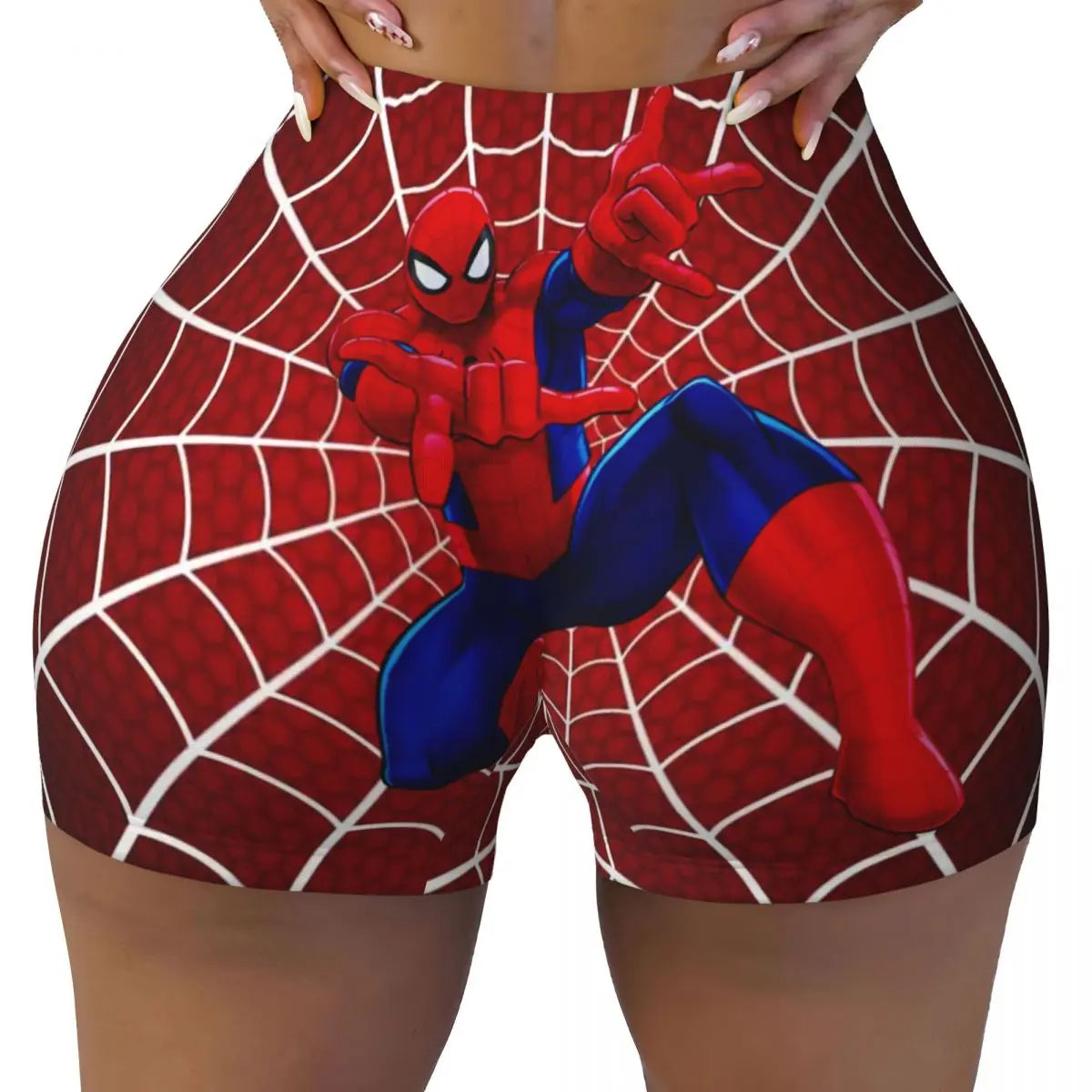 Women Spiderman Cartoon Superhero Workout Yoga Shorts Gym Athletic Biker Running Shorts