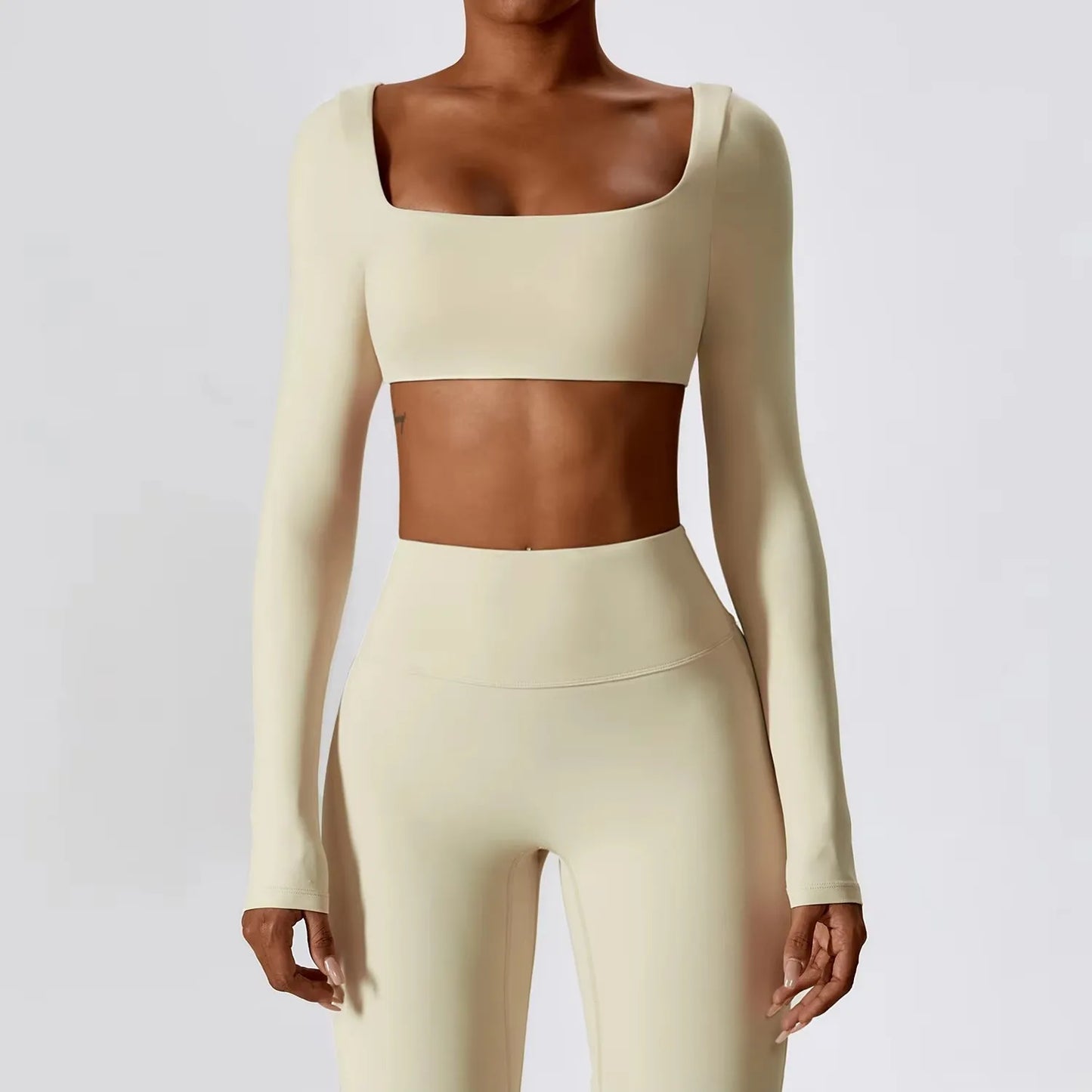 Gym Sport Wear Women Crop Tops Yoga T-shirts Solid Sports Top Long Sleeve Running Shirts Sexy Exposed Navel Quick Dry Fitness