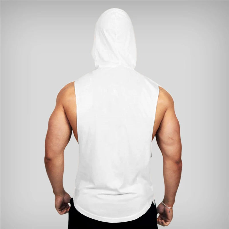 Mens Bodybuilding "no pain, no gain" Sleeveless Hooded Shirts Summer Breathable Loose Cotton Hip Hop Tank Tops Gym Workout Fitness Muscle Hoodie
